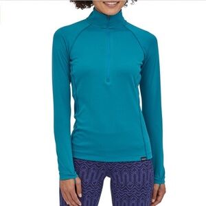 Patagonia Capilene Midweight Zip Neck Long Sleeve Baselayer Top Aqua Blue Sz M